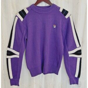 Vintage 80s FILA Maglificio Biellese Knit Ski Sweater Purple Striped Italy Borg